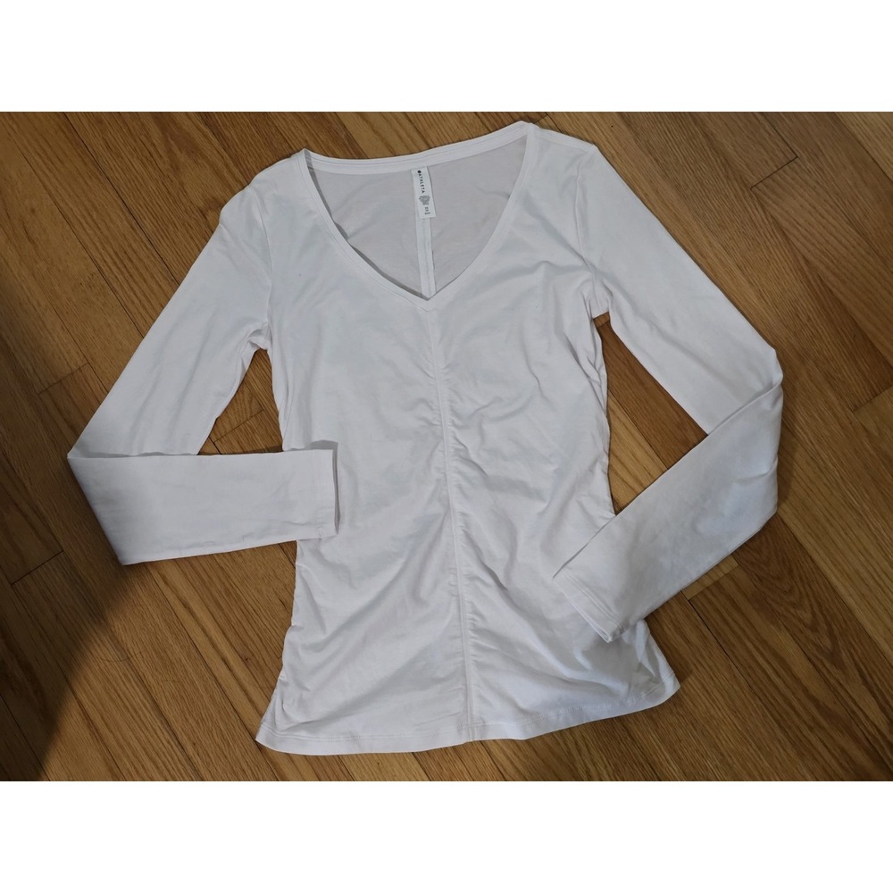 Athleta Womens XS White Front Back Ruched Daydream Haut Long Sleeve Athletic Top